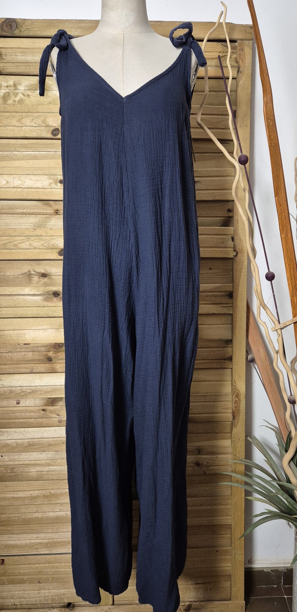 Combinaison en mousseline bleu marine avec liens · Taille unique