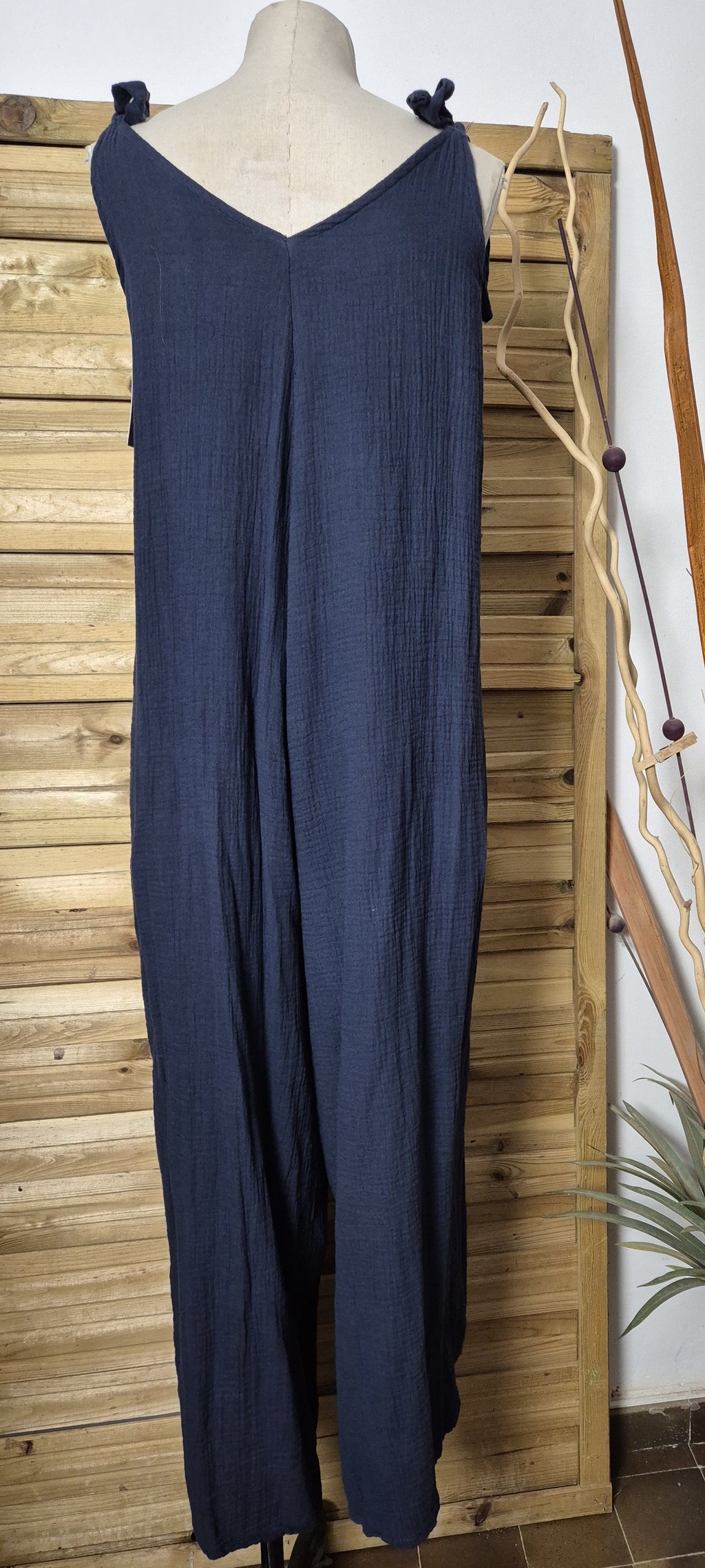 Combinaison en mousseline bleu marine avec liens · Taille unique