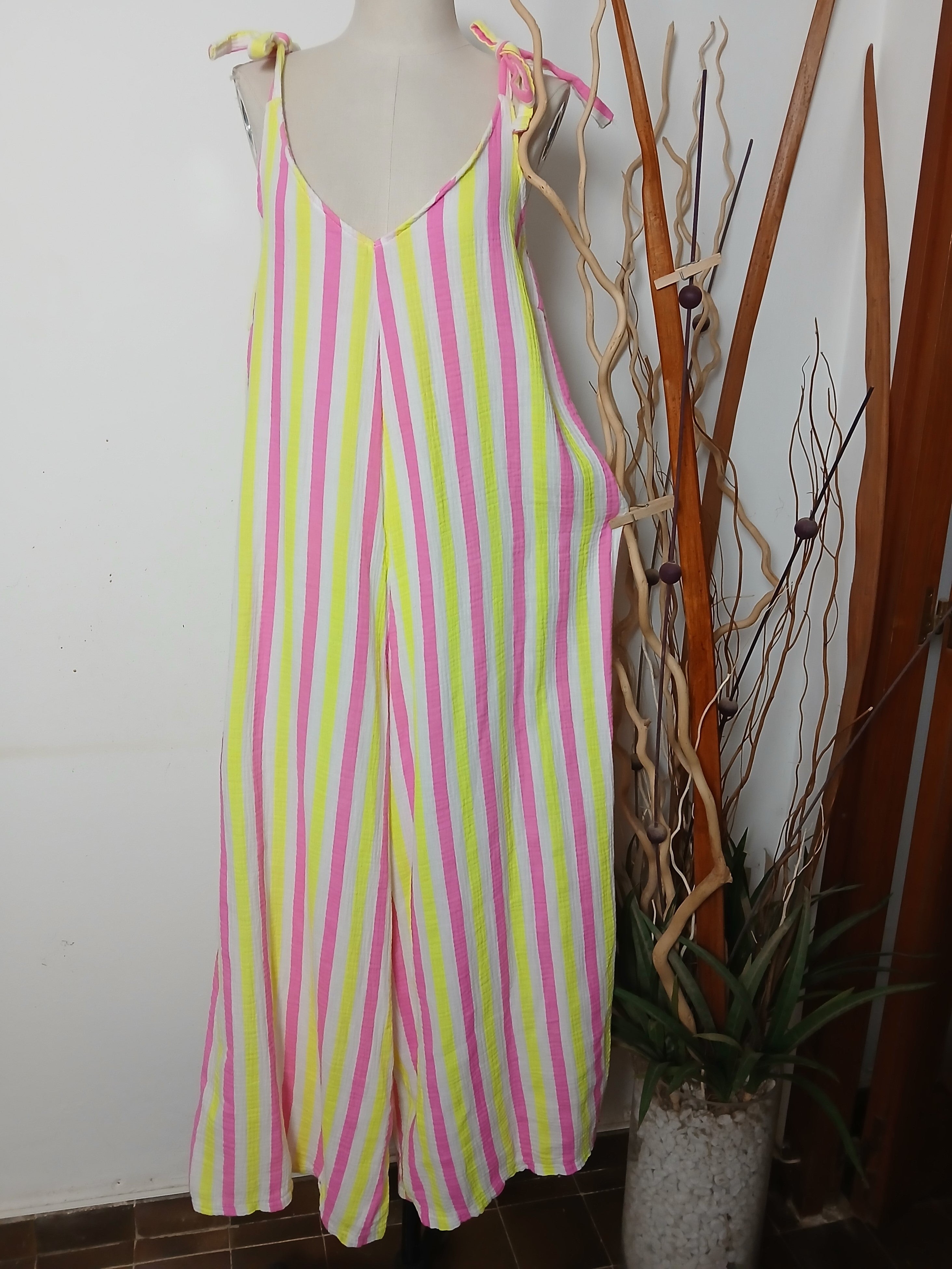 Combinaison en mousseline rayée avec liens · Taille unique