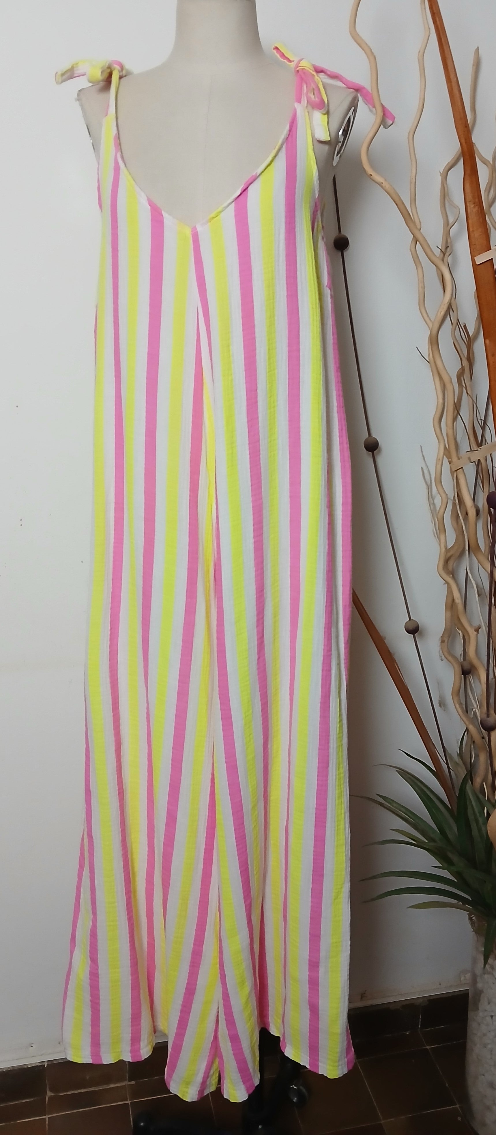 Combinaison en mousseline rayée avec liens · Taille unique
